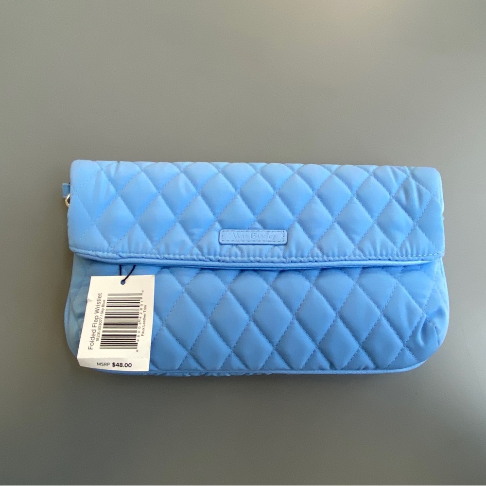 NWT - Vera Bradley Folded Flap Sky Blue Wristlet w/ Faux Leather Trim